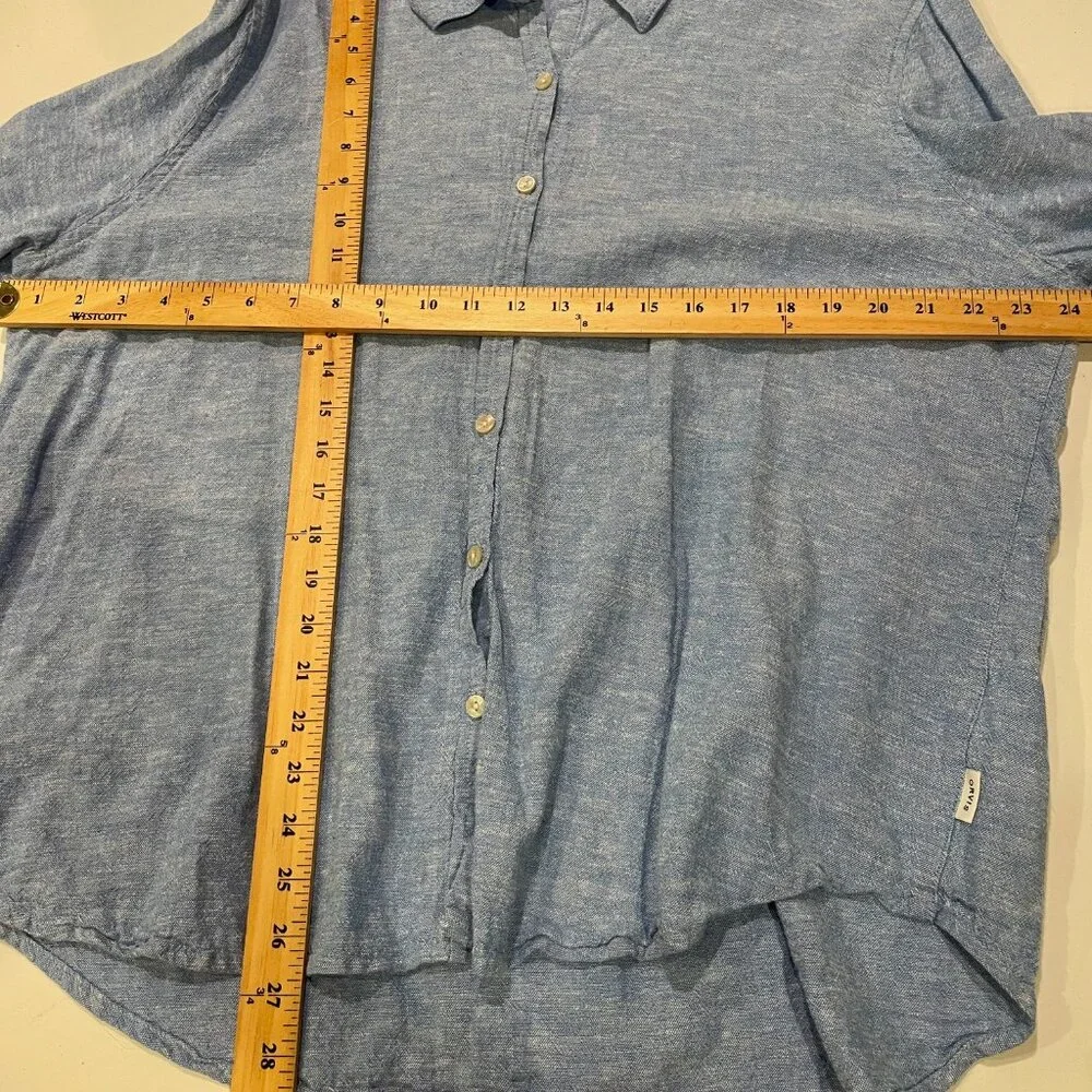 Orvis Blue‎ Linen Blend Long Sleeve Blue Button Front Shirt Womens 2XL Casual